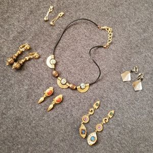 Vintage 6 Piece Collection Clip Earrings & Necklace